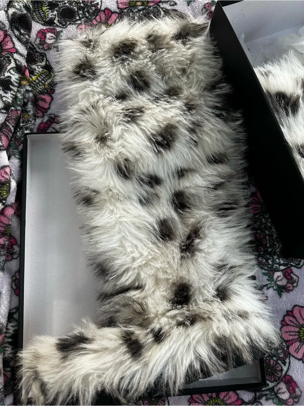 Faux Fur Snow Leopard Print Boots